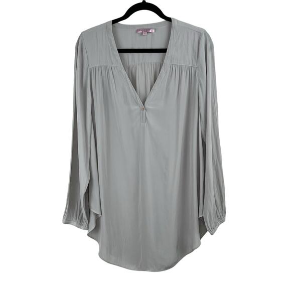Calypso St. Barth Gray Semi-Sheer Long Sleeve V-Neck Popover Tunic Blouse Large - Picture 1 of 13